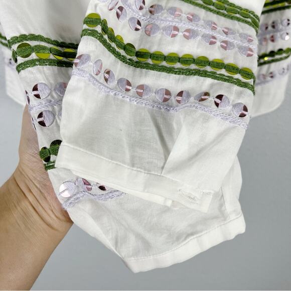 Tory Burch White Madeline Sequin Hem Blouse - Picture 13 of 15